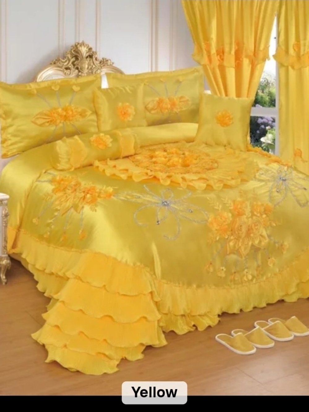 Liliana Yellow Floral Embroidered Comforter Set